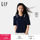 GAP女裝2025春季新款小熊刺繡polo翻領(lǐng)棉質(zhì)短袖針織衫上衣729114