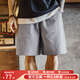 馬登工裝 美式休閑泡泡紗短褲棉透氣日系通勤簡(jiǎn)約五分褲男秋夏 灰白條 寬松偏大 S