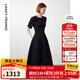 朗姿【Basic衣櫥】小香風(fēng)法式赫本風(fēng)波點(diǎn)裙子女夏新款連衣裙 黑色 M