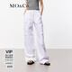 MO&Co.夏高腰工裝口袋直筒闊腿褲休閑褲摩安珂 漂白色 M 165