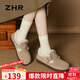 ZHR加絨勃肯鞋女復古軟底套腳棉鞋女柔軟真牛皮單鞋女 AB55B 卡其 37