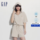 Gap【成毅代言】女裝涼感透氣連帽修身短袖連體衣時(shí)尚短褲430392 米色 S (160/80A) 亞洲尺碼