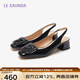 萊爾斯丹夏季商場(chǎng)同款時(shí)尚優(yōu)雅方頭飾扣后空涼鞋真皮女鞋5M46322 黑色 BKR 36