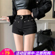 歐貝汐黑色短褲女鉚釘休閑春夏季美式熱辣妹高腰修身褲子緊身熱褲外穿 黑色【送腰帶】 M