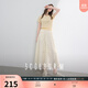 三彩2025夏季新款松緊高腰半身裙復古簡(jiǎn)約波點(diǎn)傘裙長(cháng)裙垂感M 米白色幾何 M 160/68A