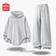 名創(chuàng  )優(yōu)品（MINISO）男士運動(dòng)套裝連帽衛衣直筒褲秋季2025新款純色套頭衫休閑衛褲整套 【休閑運動(dòng)套裝】麻灰+麻灰 2XL /185(體重160-180斤)