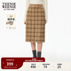 Teenie Weenie小熊學(xué)院風(fēng)半身裙冬季綿羊毛混紡格紋直筒裙子 卡其色 M (165)