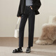 逸陽(yáng)（ESE-Y）加絨翻邊哈倫牛仔褲女2025秋冬新款寬松小個(gè)子老爹褲 黑灰色 29