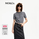 MO&Co.【綿羊毛×山羊絨】針織衫開(kāi)衫春秋全手縫水鉆圓領(lǐng)短款短袖 中花灰色 L