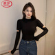 浪莎（LangSha）螺紋上衣鏤空小高領(lǐng)打底衫時(shí)髦緊身內搭 黑色 M【90-102斤】