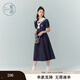 紫涵（ZIHAN）紫涵學(xué)院風(fēng)連衣裙女夏季新款日系海軍領(lǐng)系帶收腰短袖中長裙子 藏青 S