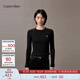 Calvin KleinJeans25秋季新款女士簡約ck字母辣妹正肩羅紋打底長袖T恤上衣 UB1-太空黑 M
