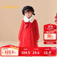 巴拉巴拉兒童連衣裙女童國風(fēng)裙子款紅色網(wǎng)紗裙