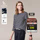 哈吉斯（HAZZYS）女裝 秋季女士純棉條紋寬松長(cháng)袖T恤女ABTSE0CCX02 藏青色NV L (165/88A 40)