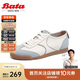 Bata休閑鞋女牛皮通勤復古德訓運動(dòng)鞋ACO23AM4 米白/淺蘭 38