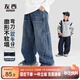 左西童裝男童牛仔褲秋裝2025新款兒童褲子中大童彎刀褲 牛仔色 140