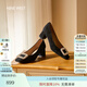 NINE WEST/玖熙羊反絨高跟鞋女粗跟2025新款優(yōu)雅通勤水鉆方扣方頭中跟單鞋 黑色 37