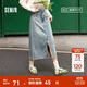 森馬（Semir）森柔牛仔|牛仔半身裙女毛邊潮流夏季顯瘦復(fù)古開叉直筒裙個性 牛仔淺藍(lán)88101 L
