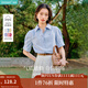 茵曼（INMAN）【純棉】百搭壓褶刺繡翻領(lǐng)襯衫女裝2025夏季新款泡泡袖襯衣上衣 淺藍(lán)色 優(yōu)先發(fā)貨 M