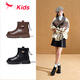 紅蜻蜓童鞋秋冬季女童軟底兒童棉鞋皮靴子二棉保暖短靴Q54BM067黑色32