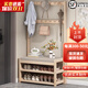 木葉私語(yǔ)實(shí)木衣帽架落地簡(jiǎn)易鞋架家用門(mén)口多層可坐室內(nèi)掛衣架子一體換鞋凳 【換鞋凳衣帽架-雙排掛鉤】80cm