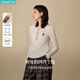 茵曼2025秋冬女裝新款新年紅裝萌寵刺繡花紗T恤半開(kāi)襟長(cháng)袖上衣 杏花灰 M