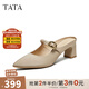 他她（TATA）法式粗跟穆勒鞋女鞋氣質(zhì)尖頭高跟拖鞋2025秋新款XGM02BH5 杏色 37