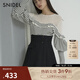 SNIDEL秋冬甜美淑女圓領(lǐng)微透荷葉邊拼接針織衫SWNT244182 條紋 均碼 （F）