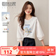熙世界（sllsky）燈籠七分袖印花T恤女秋2025新款時(shí)尚減齡中袖天絲體恤上衣 流沙白 L