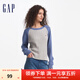 Gap女裝LOGO撞色插肩袖圓領(lǐng)毛衣寬松針織衫634840 灰藍(lán)拼接 165/84A(M) 亞洲尺碼