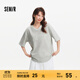 森馬（Semir）短袖T恤女中長(cháng)款V領(lǐng)蕾絲繡花2025夏新款oversize純棉上衣氣質(zhì) 淺花灰00235 M