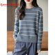 LOVER RUCCI100%純棉線(xiàn)圓領(lǐng)條紋針織衫女秋季新款寬松加厚打底衫全棉套頭上衣 灰色 XL