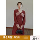 獨束【落日海棠系列】大碼復古連衣裙女秋冬新款胖mm顯瘦內搭裙 磚紅色-v領(lǐng) XL