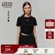 Teenie Weenie小熊女裝圓領(lǐng)T恤2025夏季新款潮酷辣妹露肩抽繩短袖 黑色 S