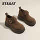 星期六樂(lè )福鞋女厚底圓頭加絨復古潮流2025秋季新款百搭休閑勃肯鞋 咖啡色 36 (230mm) 標準碼