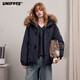 UNIFREE冬款復古簡(jiǎn)約戶(hù)外休閑保暖寬松棉服外套帶毛領(lǐng) 藏青色 L