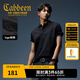 卡賓（CABBEEN）【液氨絲光珠地】Polo衫男肌理提花拼接條紋短袖Polo衫男 煤黑色01 XL /180/52