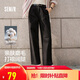 森馬（Semir）休閑褲女純棉打褶闊腿褲腰帶秋復古磨毛長褲顯腿長101524127005A