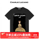 Charlie Luciano美女與野獸印花國潮短袖男女情侶同款圓領(lǐng)寬松休閑cl潮牌潮流T恤 黑色 S 165