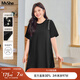 MsShe【釘珠拼接壓褶雪紡】大碼女裝2025夏裝胖mm寬松長(cháng)款短袖T恤 黑色現貨 4XL