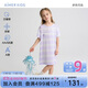 愛(ài)慕兒童家居服女童孩零碳蘭精莫代爾短袖睡裙夏季接觸涼感睡衣紫條紋170