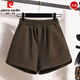 皮爾卡丹（pierre cardin）大碼女裝胖m妹2025秋冬新款高腰顯瘦a字闊腿毛呢短褲靴褲外穿搭配 咖啡色 2XL 【建議130-145斤】