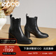 愛(ài)步（ECCO）靴子女 百搭圓頭高跟切爾西女靴牛皮靴 雕塑222683 黑色22268301001 36