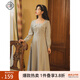 固執（OBSTINATE）【特價(jià)】復古格子連衣裙女秋新款日常氣質(zhì)顯瘦方領(lǐng)中長(cháng)款A字裙 灰藍 M 165/84A