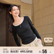 森馬（Semir）長(cháng)袖T恤女短款撞色打底衫簡(jiǎn)約風(fēng)秋季假兩件修身衣服101524101005