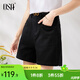 歐莎（OSA）抗菌涼感牛仔短褲女士夏季新款顯瘦高腰清涼側邊小開(kāi)叉微闊腿褲子 黑色 XL