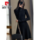 皮爾卡丹（pierre cardin）黑色半高領(lǐng)針織連衣裙女秋冬大碼胖mm氣質(zhì)長(cháng)袖顯瘦打底包臀短裙子 黑色【氣質(zhì)名媛風(fēng)/法式感/時(shí)尚高端/氛圍感/顯白好 M 85-100斤