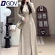 DGOV加絨坑條針織內搭連衣裙女冬季2025新款感收腰長(cháng)款裙子 燕麥色 常規款zt M (建議90~100斤)