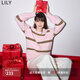 LILY【桃子慕斯】冬新款女裝圣誕撞色條紋休閑圓領(lǐng)針織衫毛衣 122粉紅 M