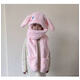 茵向會(huì )動(dòng)的兔耳朵帽子女秋冬季保暖圍脖手套三件套兒童圍巾一體潮 粉色
